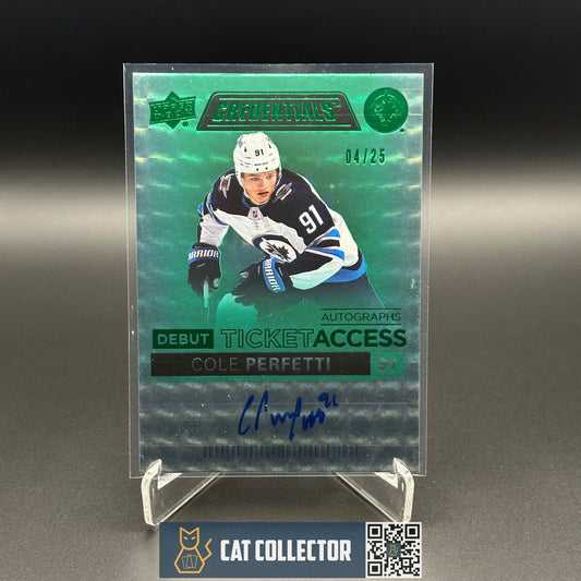 2021-22 UD Credentials COLE PERFETTI #DTAA-CP Debut Ticket Access AUTO /25 RC