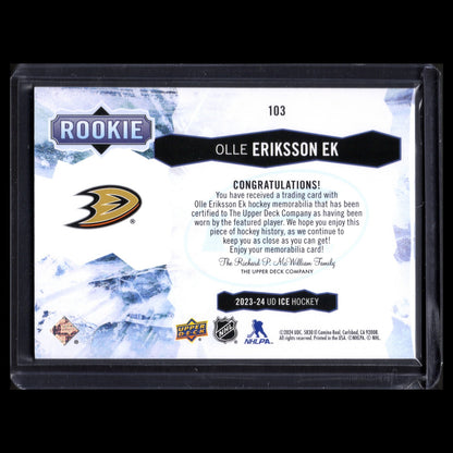 2023-24 UD Ice OLLE ERIKSSON EK #103 Rookie Jersey - Anaheim Ducks