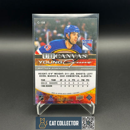 2025-26 UD Series 1 MATTHEW ROBERTSON #C-108 UD Canvas Young Guns Rookie RC