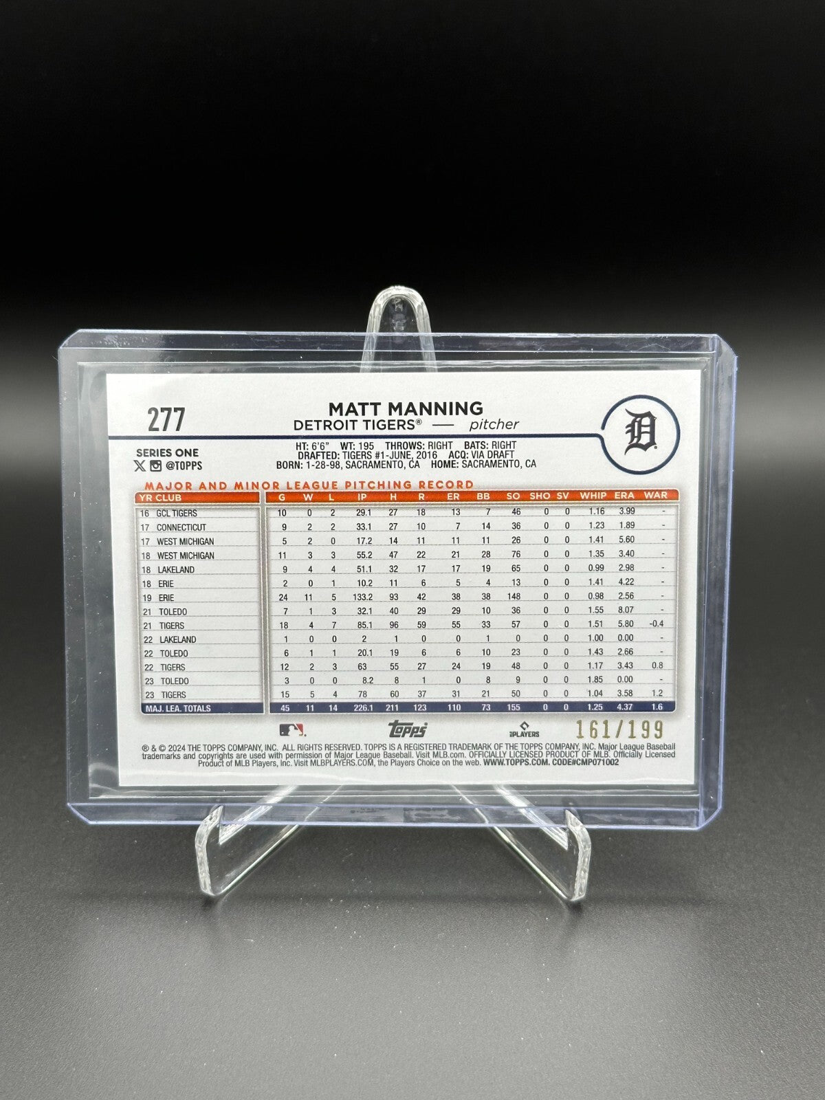 2024 Topps Series 1 MATT MANNING #277 Red crackle foil /199