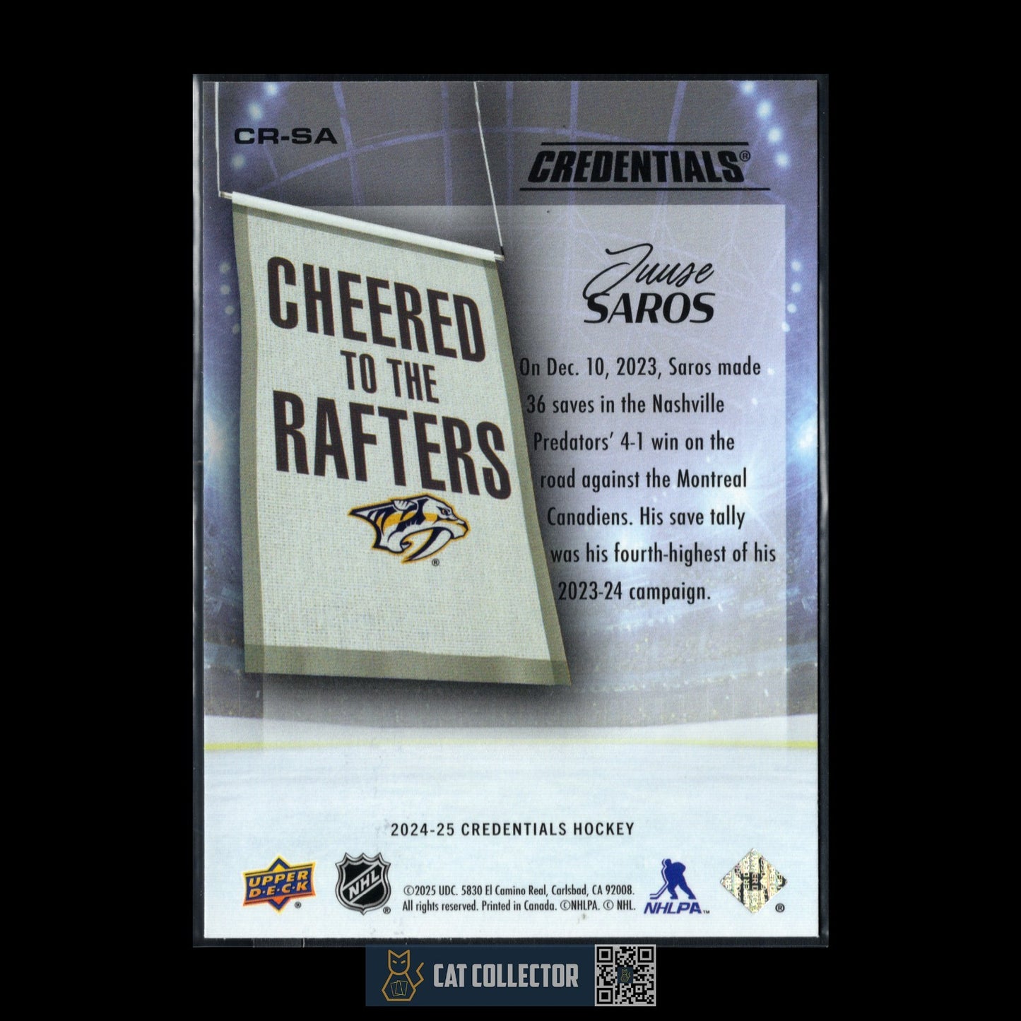 2024-25 UD Credentials JUUSE SAROS #CR-SA Cheered to the Rafters