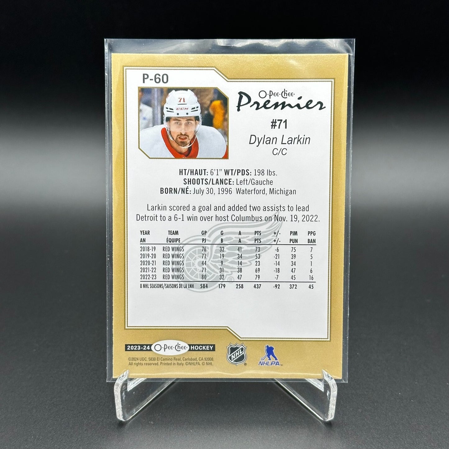 2023-24 O-Pee-Chee DYLAN LARKIN #P-60 Premier - Detroit Red Wings