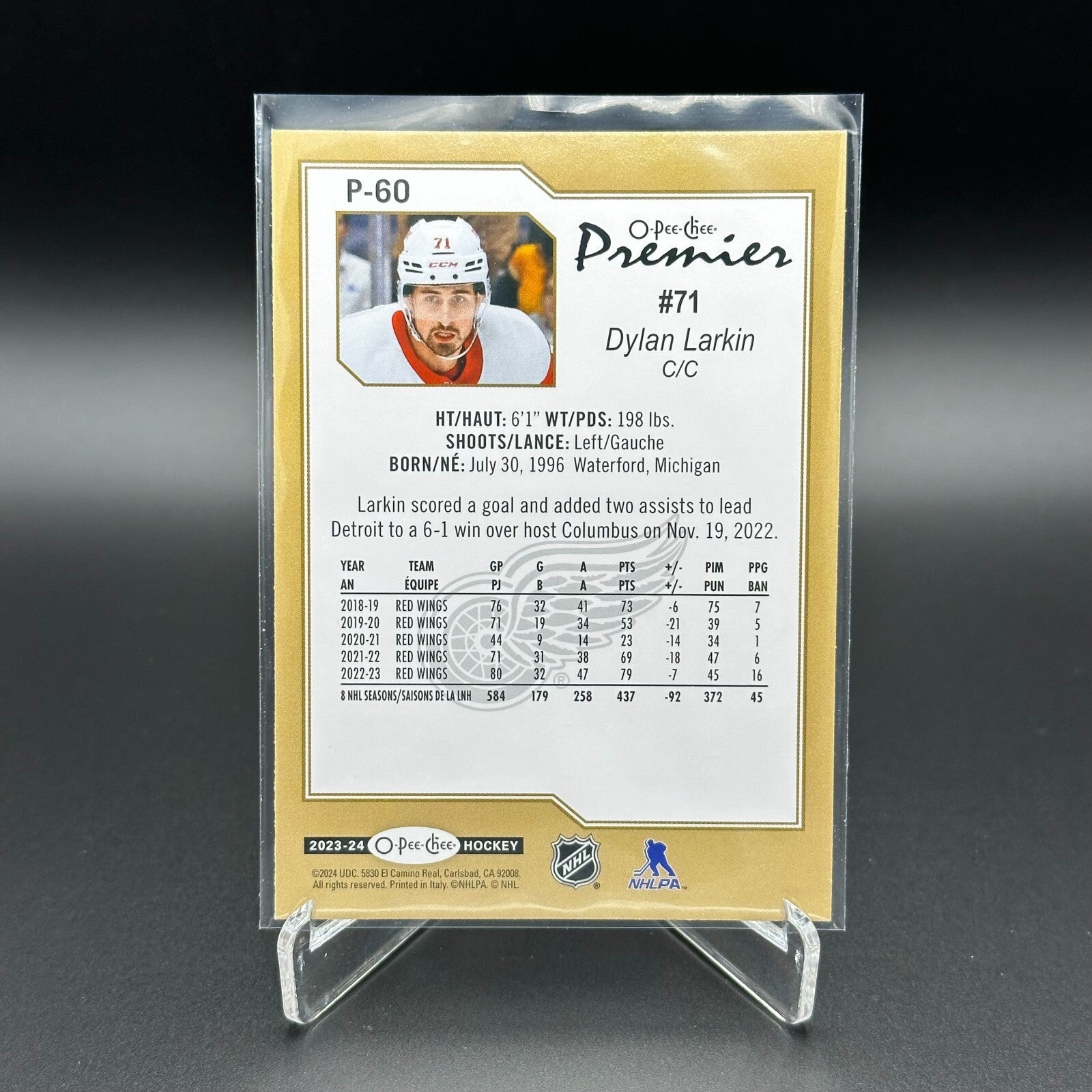 2023-24 O-Pee-Chee DYLAN LARKIN #P-60 Premier - Detroit Red Wings