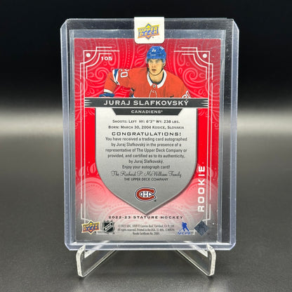 2022-23 Upper Deck Stature JURAJ SLAFKOVSKY #105 Rookie Auto Red /35