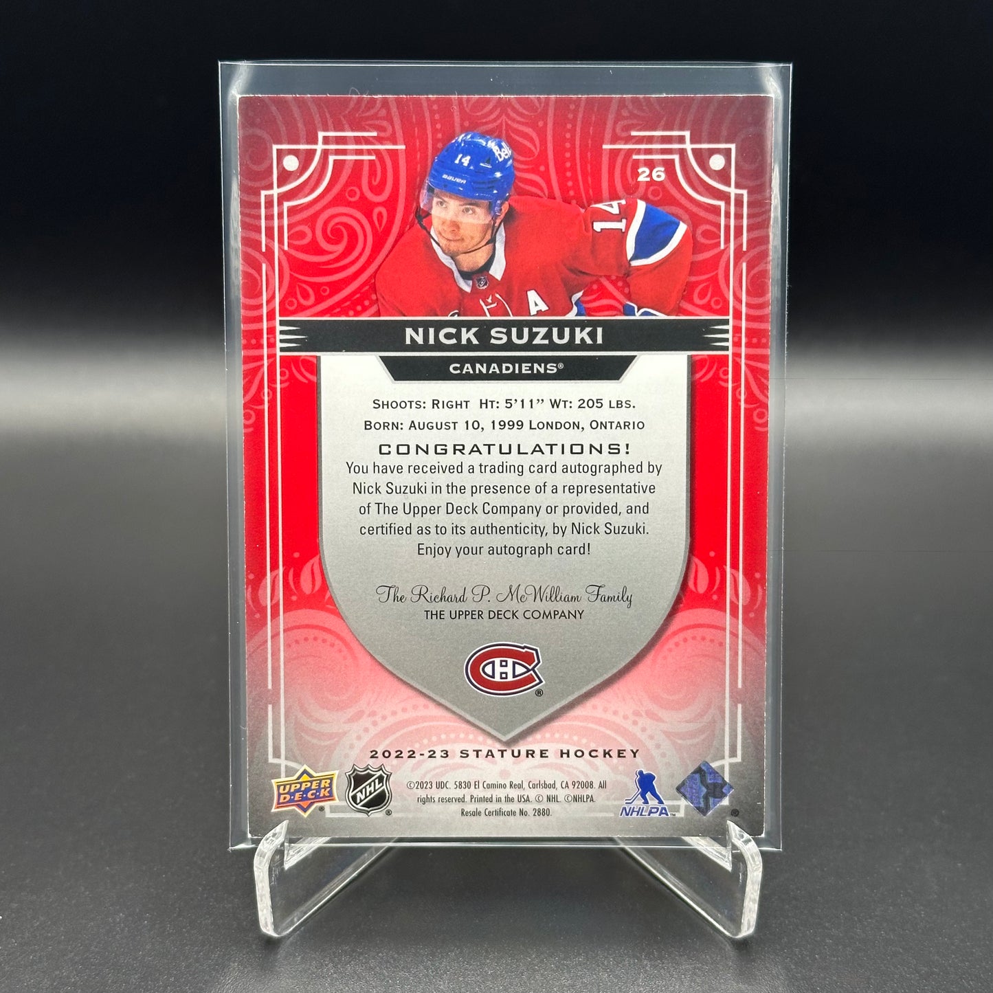 2022-23 Upper Deck Stature NICK SUZUKI #26 Auto Red /25